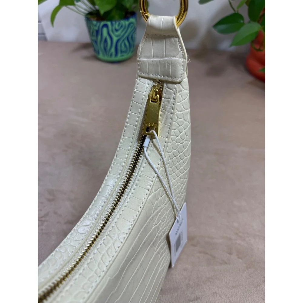 JW PEI Carly Saddle Bag Ivory Croc Embossed Vegan Leather Shoulder Bag NEW